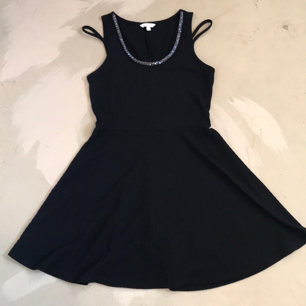 BREATHTAKING BLACK JERSEY KNIT DRESS W/ BEADING